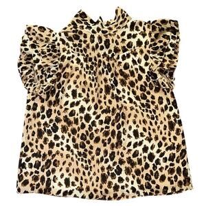 NWT Sugar Lips Ruffle Tie-Neck Leopard Print Top Medium